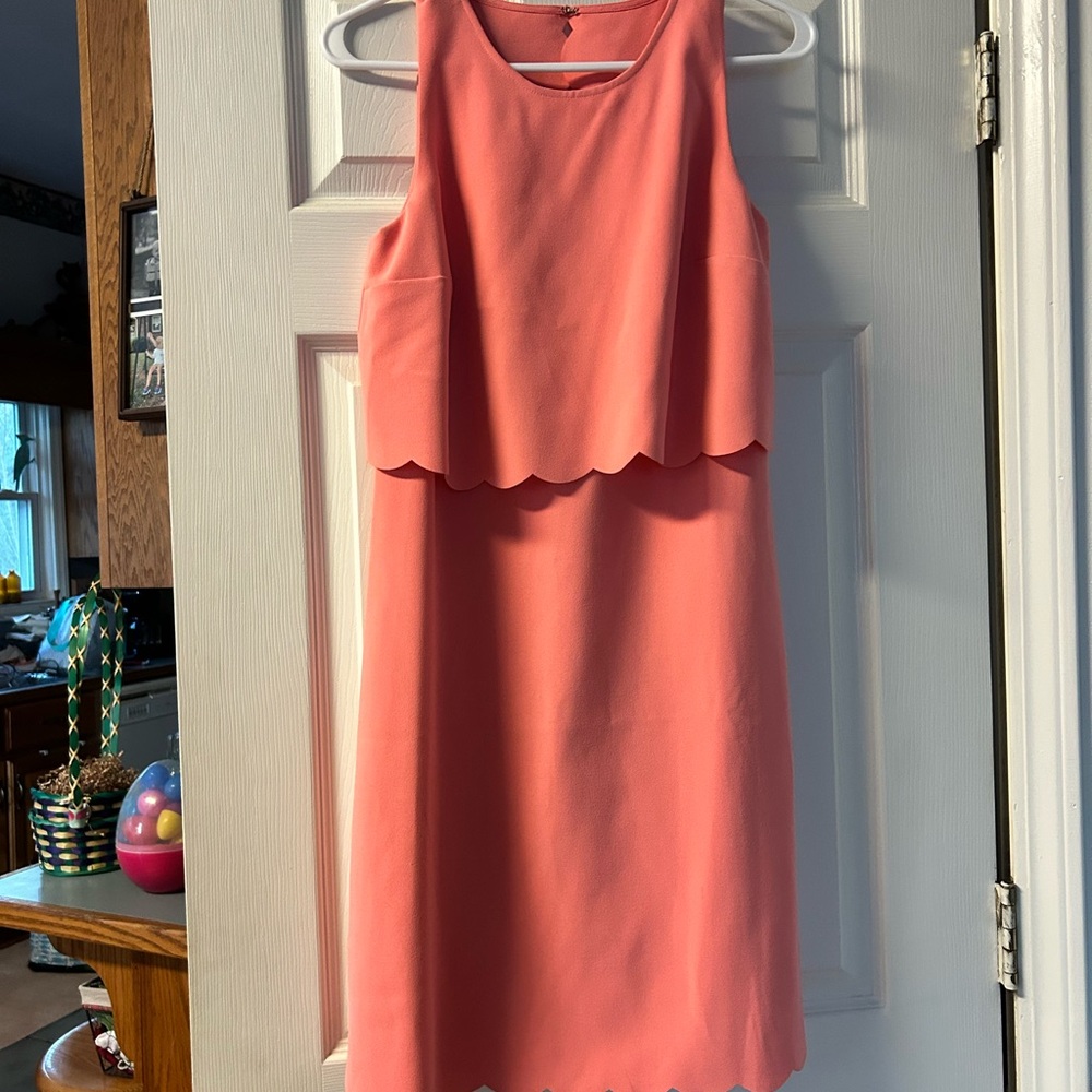 LOFT Coral Scallop-Trim Midi Dress, size 2